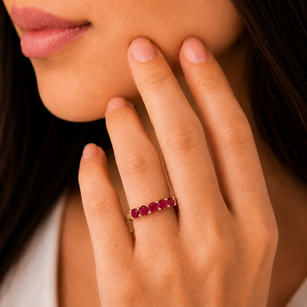 925 Sterling Silver 1.50CT Round 4MM Ruby 5 Stone Band Ring