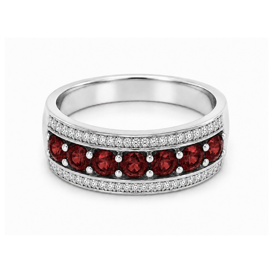 925 Sterling Silver 2 CT Garnet Eternity Wedding Band Ring