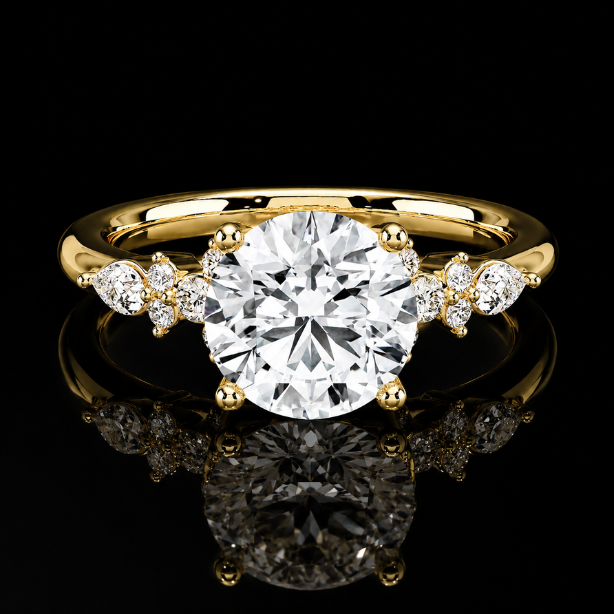 2 CT GRA Certified Round Moissanite Engagement Ring – Floral Accent Solitaire