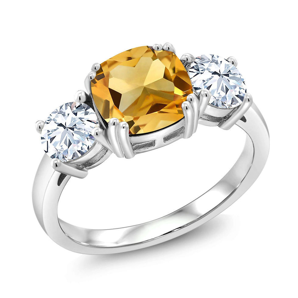 Cushion Cut Citrine & Moissanite Three Stone Ring