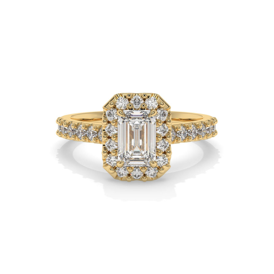 GRA Certified 1.5 CT Emerald Cut Moissanite Halo Engagement Ring