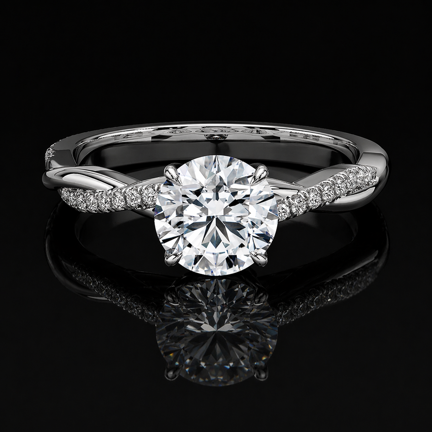 GRA Certified 1 CT Moissanite Round Brilliant Solitaire Engagement Ring