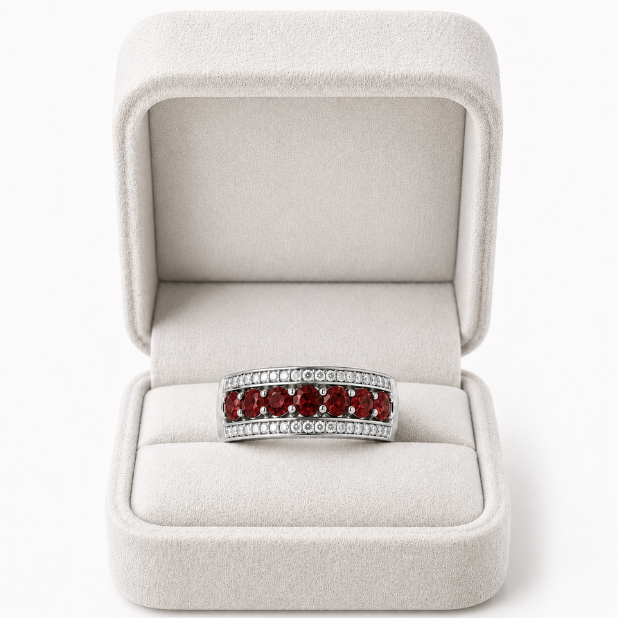 925 Sterling Silver 2 CT Garnet Eternity Wedding Band Ring