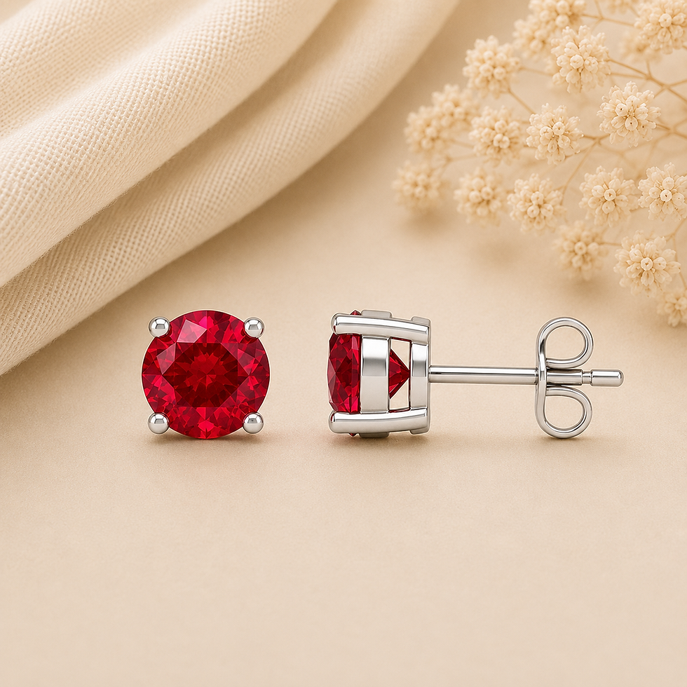 925 Sterling Silver Round Ruby Stud Earrings for Women
