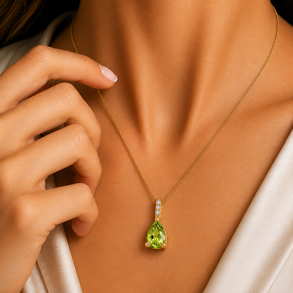 925 Sterling Silver Pear Cut Peridot Necklace, Yellow Gold Plated