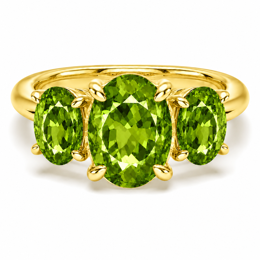 3 CT Natural Oval Cut Peridot Three-Stone Engagement Ring