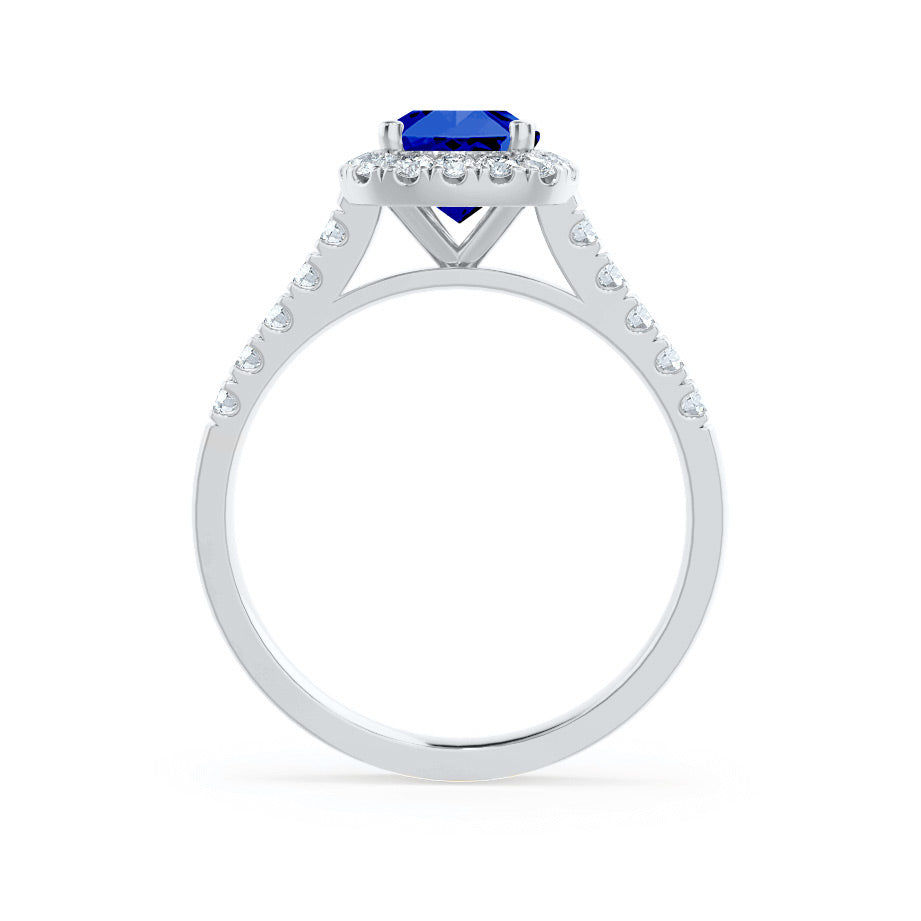 2 CT Emerald Cut Lab Created Tanzanite & Moissanite Halo Engagement Ring