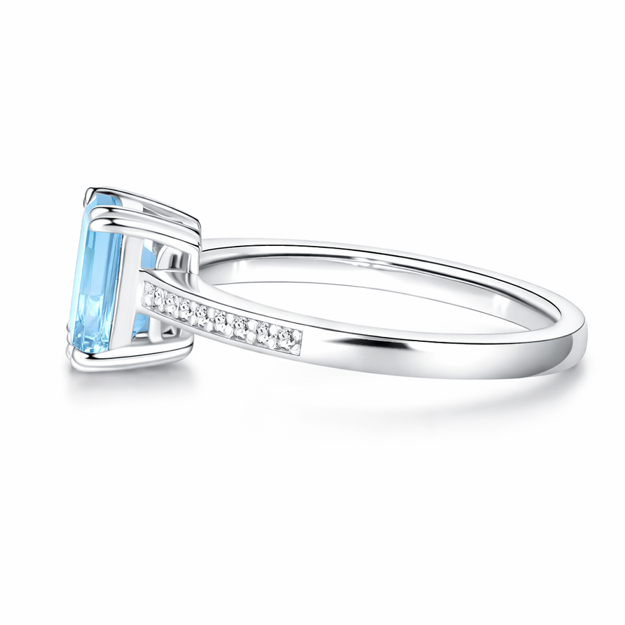 Emerald Cut Aquamarine Engagement Ring in 925 Sterling Silver