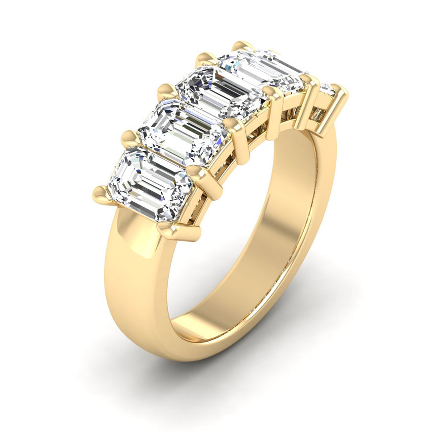 3 CT Emerald Cut Moissanite Five Stone Anniversary Ring