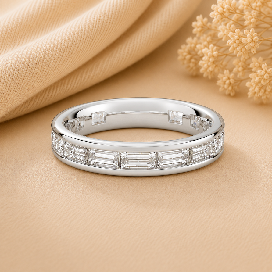 moissanite baguette eternity wedding band ring