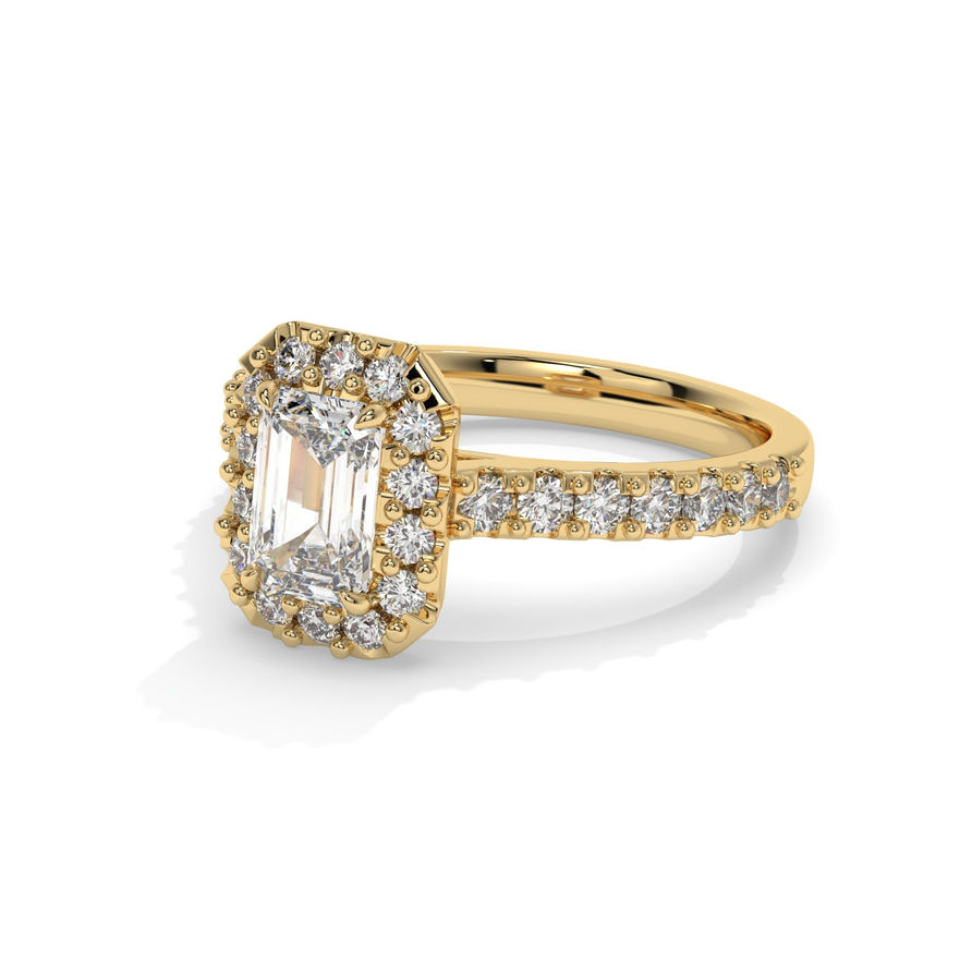GRA Certified 1.5 CT Emerald Cut Moissanite Halo Engagement Ring