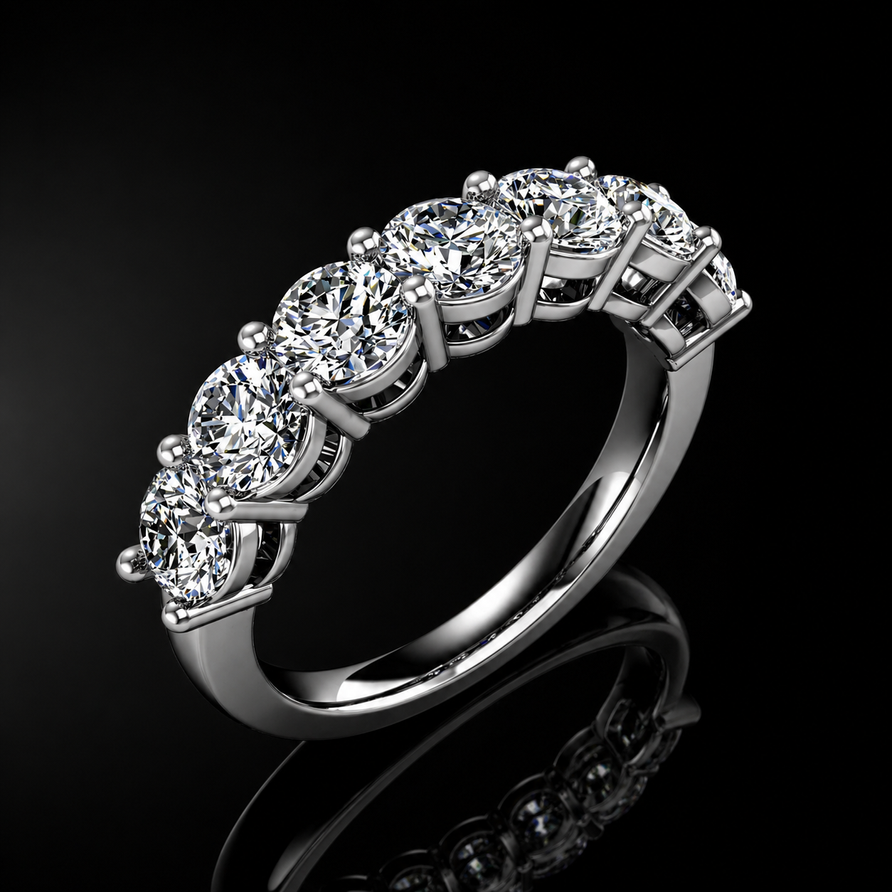 1.5 CT 4 mm Round Moissanite Seven Stone Half Eternity Band Ring