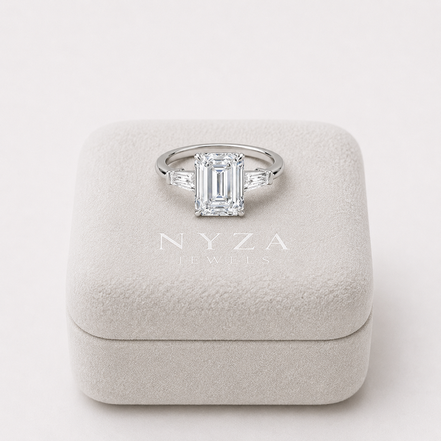 2.5Ct emerald cut moissanite engagement ring