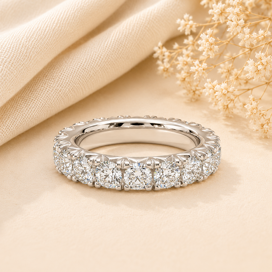 4mm round moissanite eternity wedding band ring