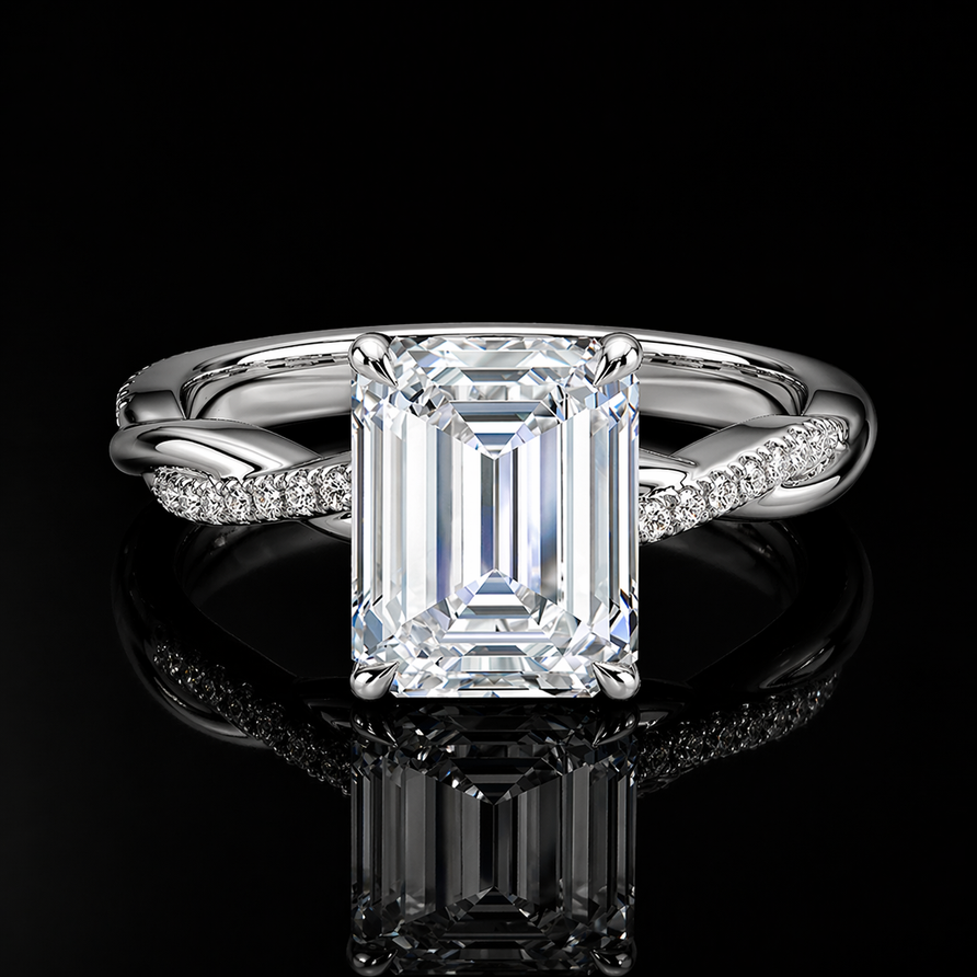 GRA Certified 2.5 CT Moissanite Emerald Cut Solitaire Engagement Ring