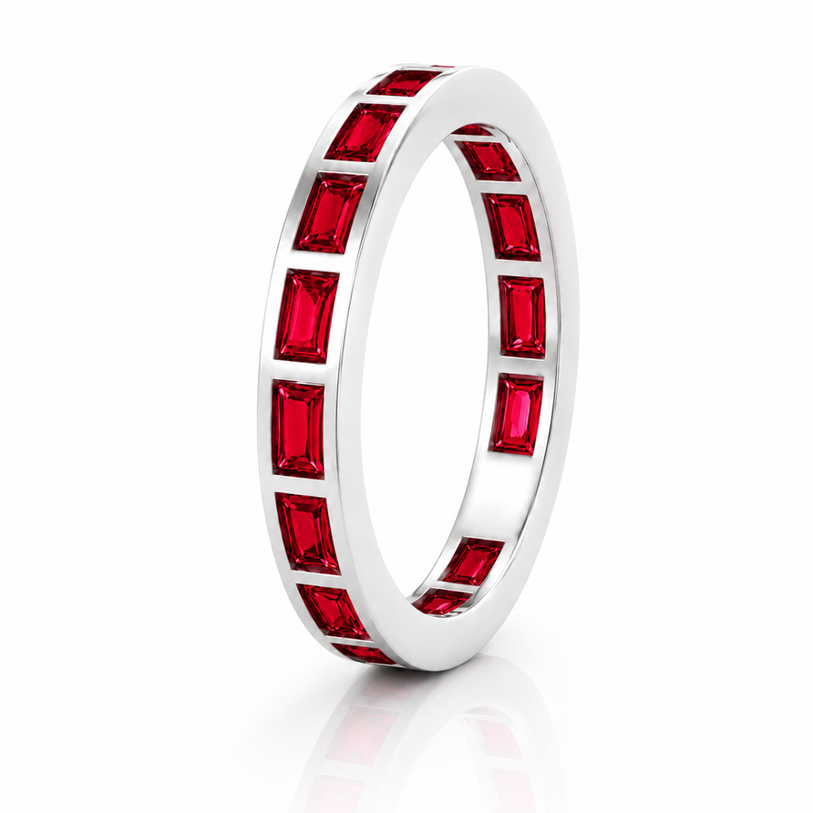 Bezel-Set Ruby Baguette Eternity Promise Band Ring