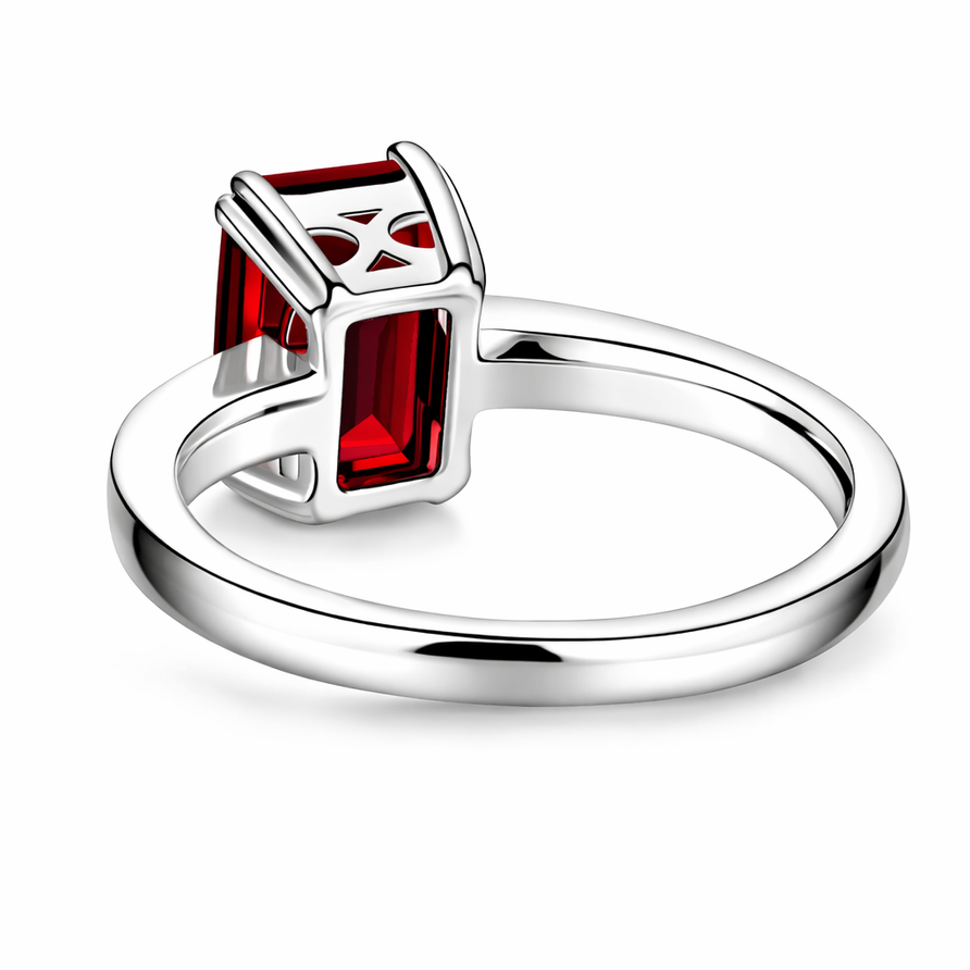 Emerald Cut Garnet Engagement Ring in 925 Sterling Silver