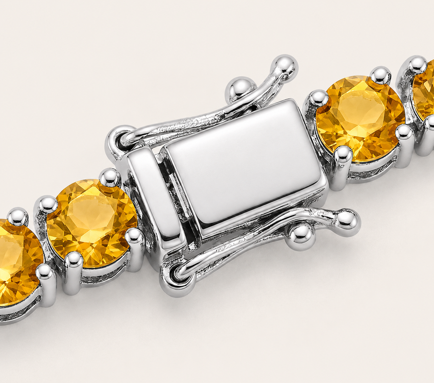 925 Sterling Silver 4mm Round Citrine Tennis Bracelet
