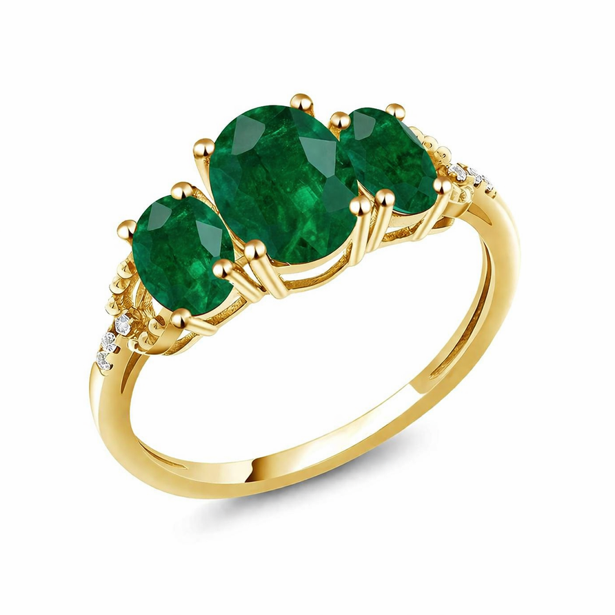 3 CT Oval Cut Emerald 3 Stone Engagement Ring in 925 Sterling Silver