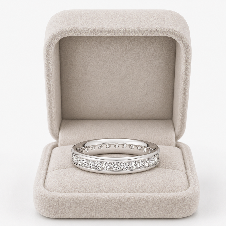 moissanite channel set round eternity band ring