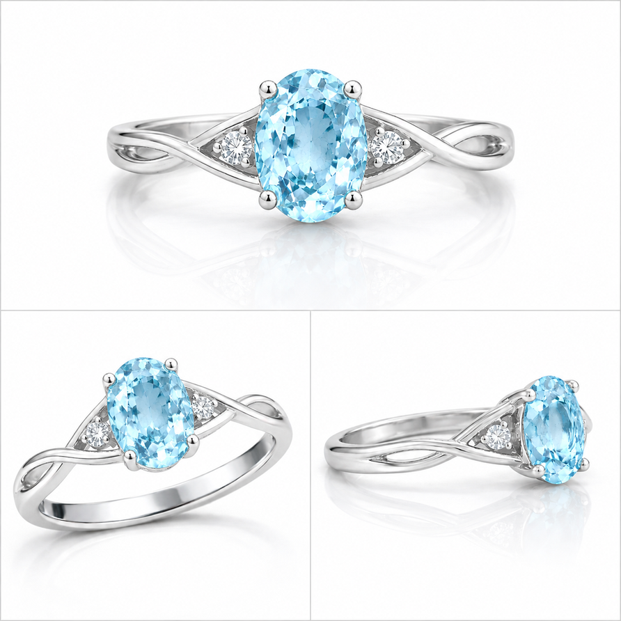 1.5 CT Oval Cut Aquamarine Solitaire Ring in 925 Sterling Silver