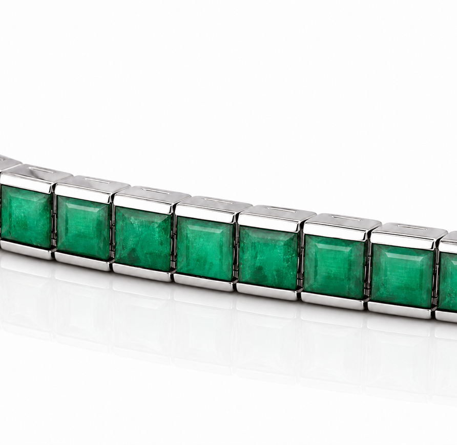 925 Sterling Silver Princess Cut Emerald Tennis Bracelet – 4mm Channel Set