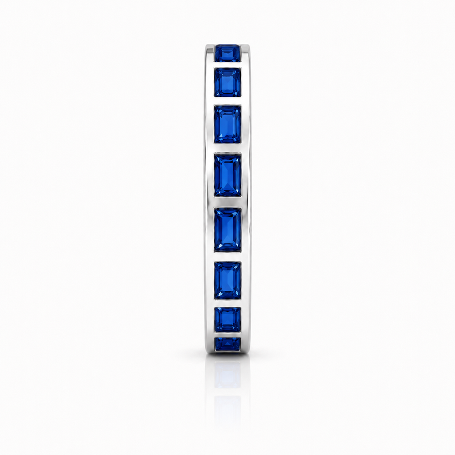 Bezel-Set Blue Sapphire Baguette Eternity Promise Band Ring