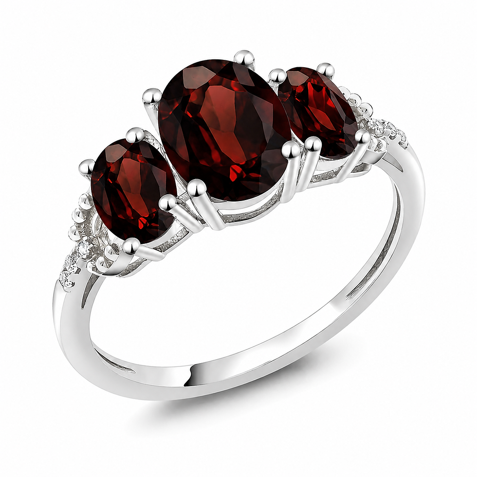3 CT Oval Cut Garnet 3 Stone Engagement Ring in 925 Sterling Silver