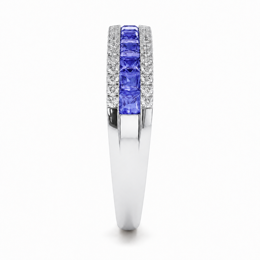925 Sterling Silver Princess Cut Tanzanite Channel Set Eternity Band Ring