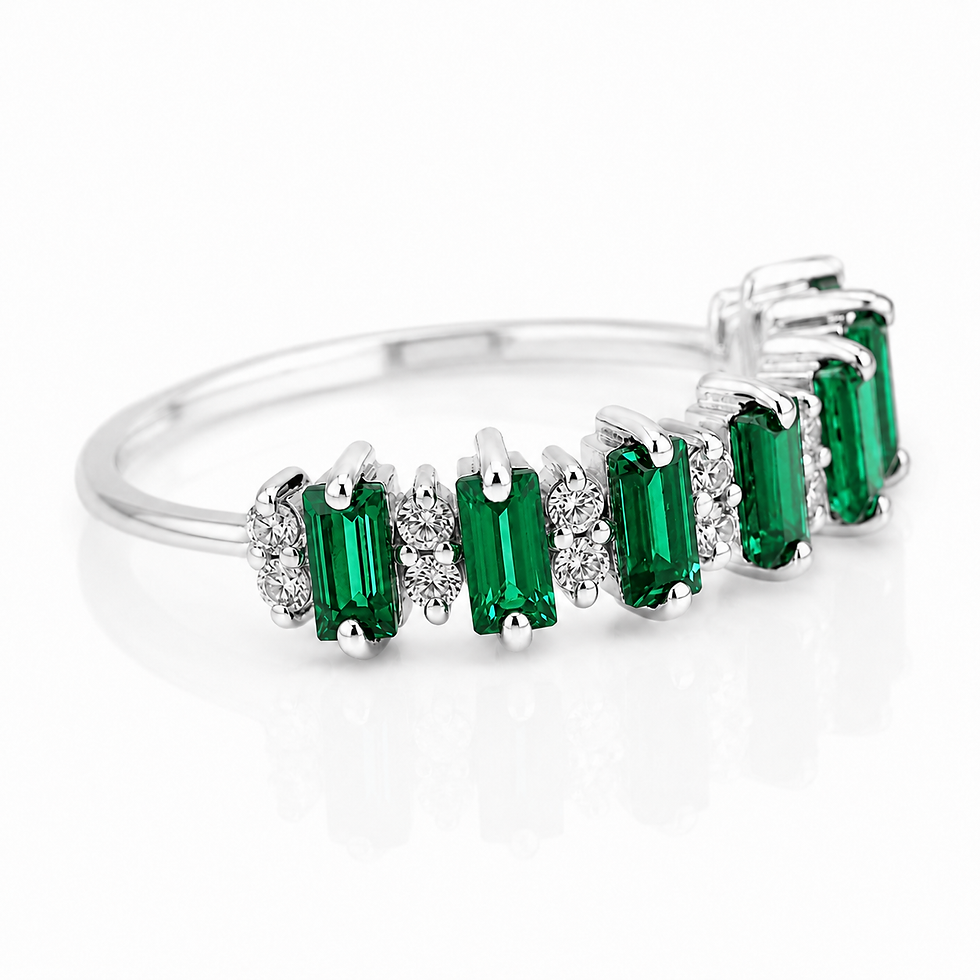 Baguette Emerald & Moissanite Eternity Ring in 925 Sterling Silver