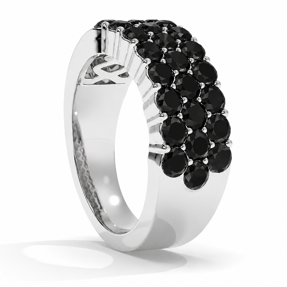 Round Cut Black Spinel 3 Row Cluster Statement Ring in 925 Sterling Silver