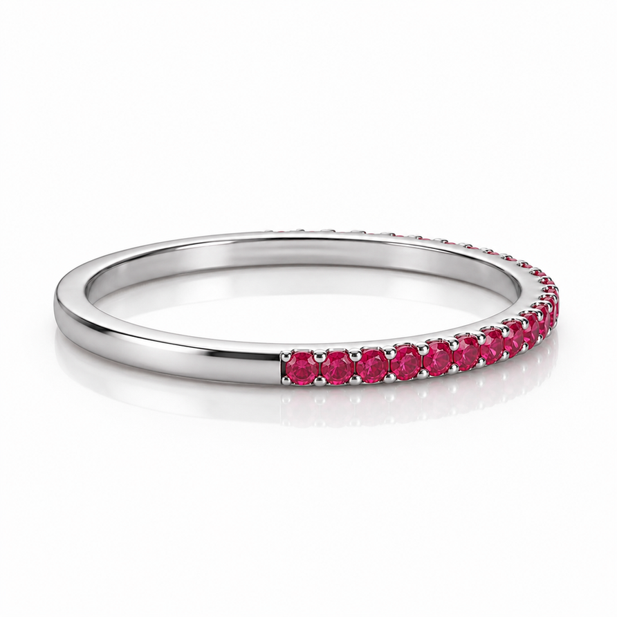 925 Sterling Silver Ruby 1.5mm Round Half Eternity Stackable Band Ring
