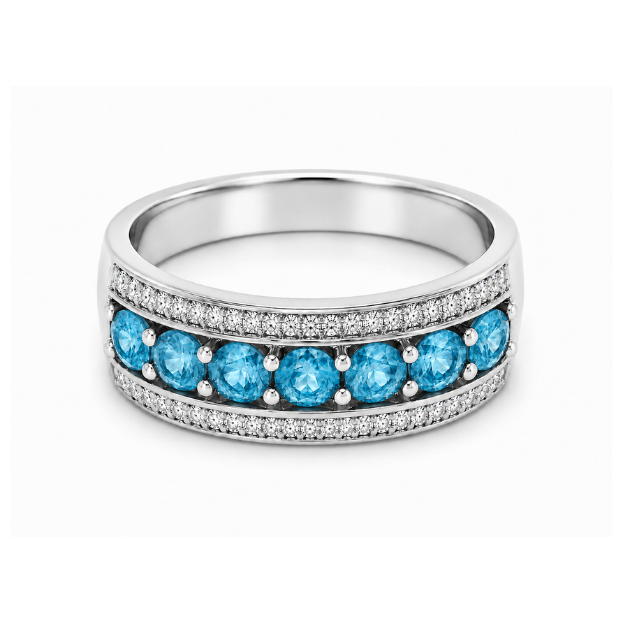 925 Sterling Silver 2 CT Swiss Blue Topaz Eternity Wedding Band Ring