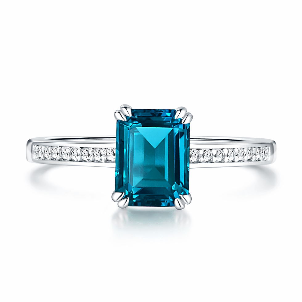 Emerald Cut London Blue Topaz Engagement Ring in 925 Sterling Silver