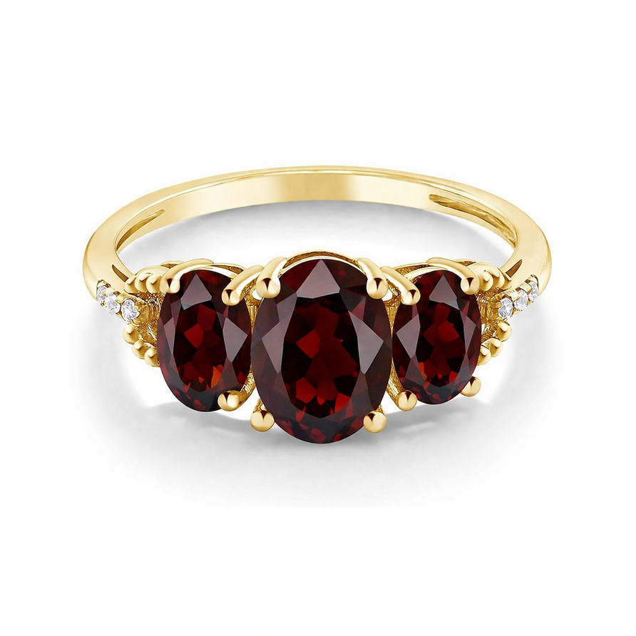3 CT Oval Cut Garnet 3 Stone Engagement Ring in 925 Sterling Silver