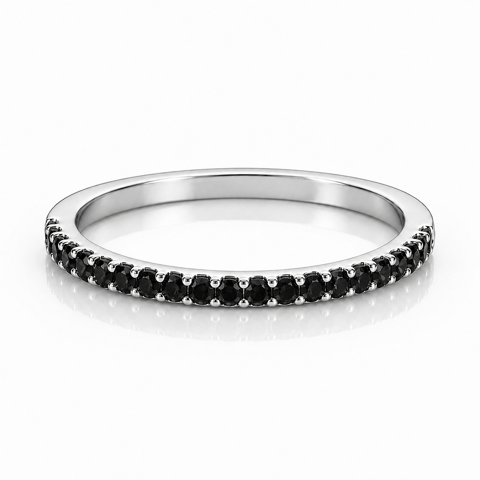 925 Sterling Silver Black Spinel 1.5mm Round Half Eternity Stackable Band Ring