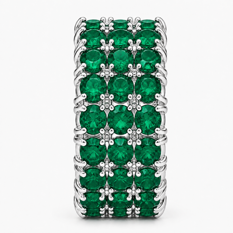 925 Sterling Silver Lab Created Emerald 3-Row Eternity Band Ring