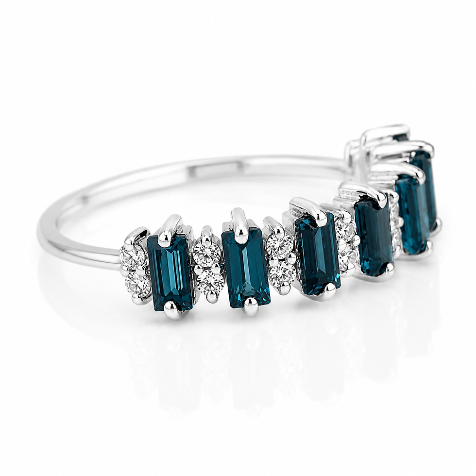 Baguette London Blue Topaz & Moissanite Eternity Ring in 925 Sterling Silver