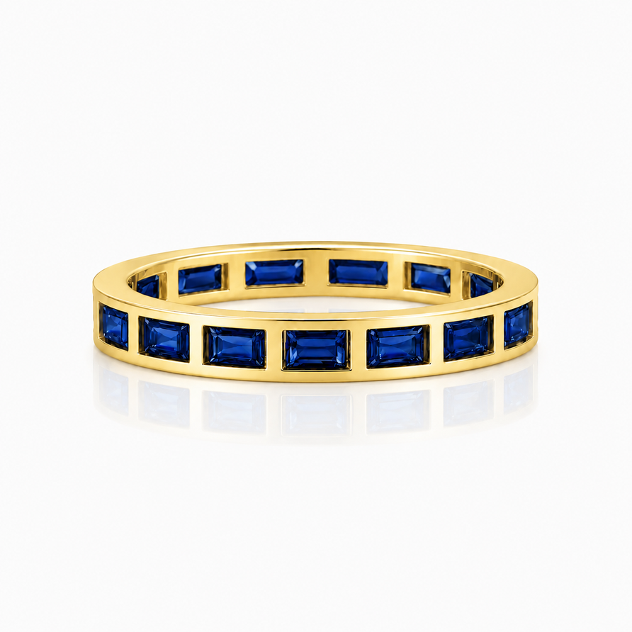 Bezel-Set Blue Sapphire Baguette Eternity Promise Band Ring