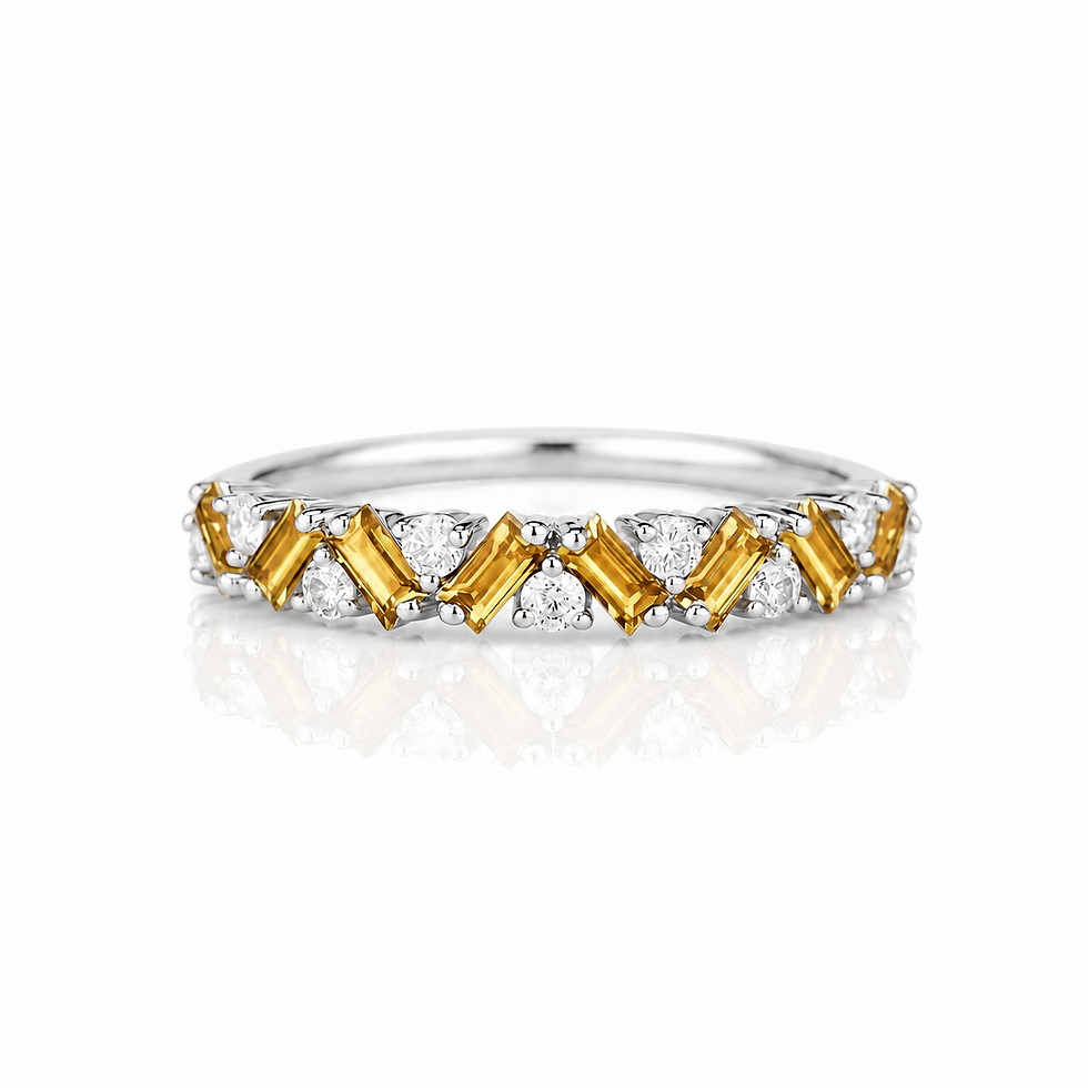 925 Sterling Silver Citrine Chevron Eternity Stackable Band Ring