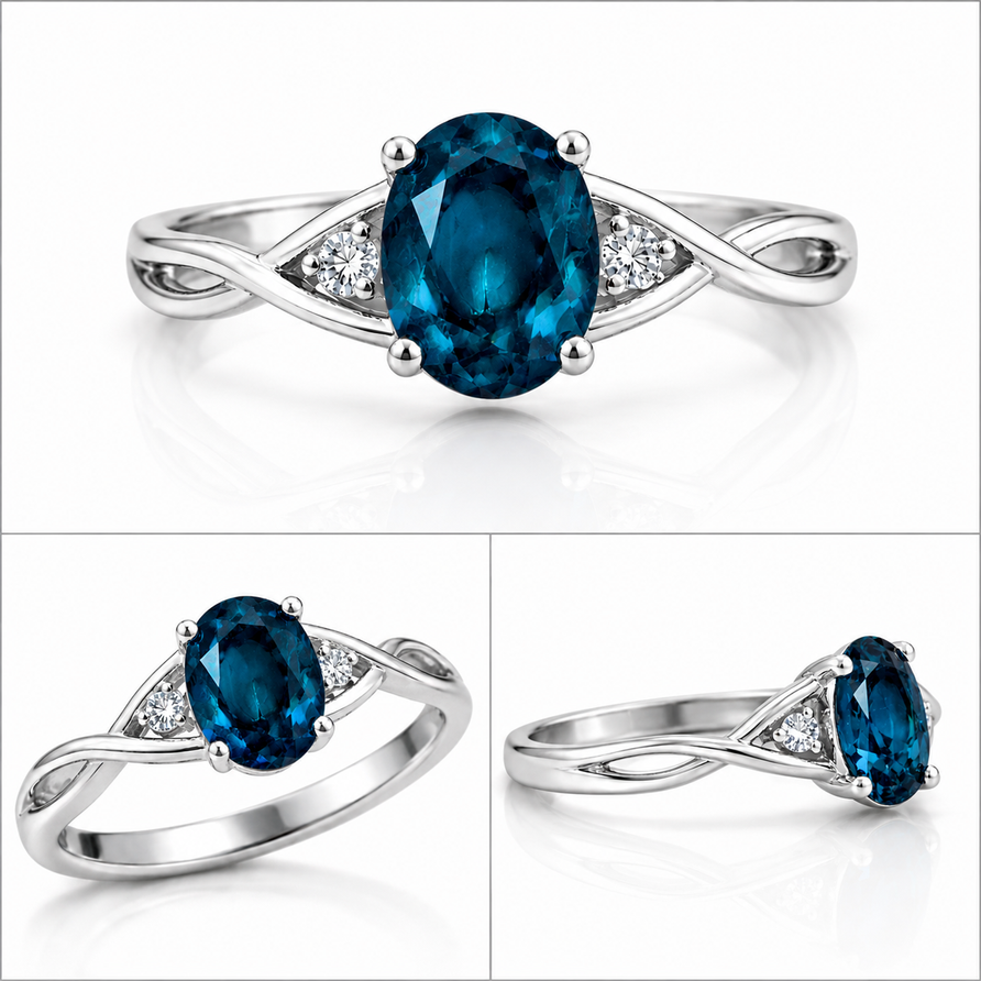 1.5 CT Oval Cut London Blue Topaz Solitaire Ring in 925 Sterling Silver
