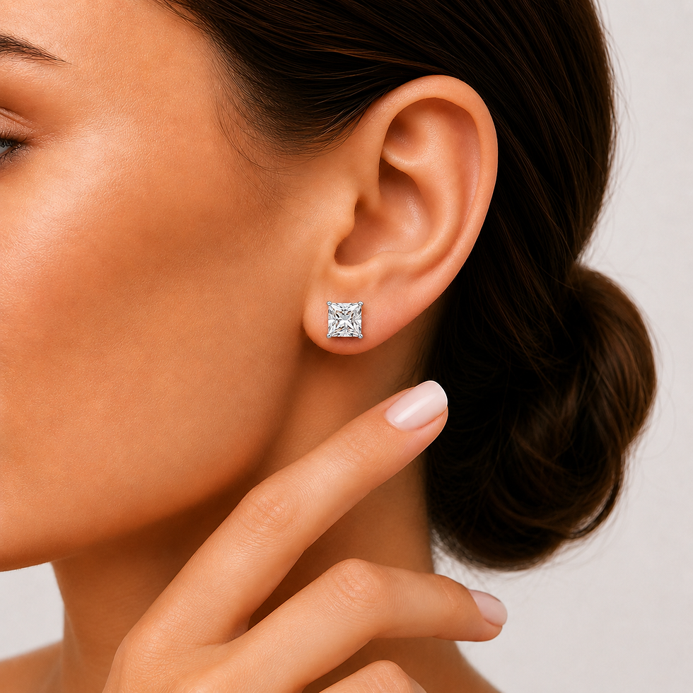Princess Cut Square Moissanite Stud Earrings for Women GRA Certified