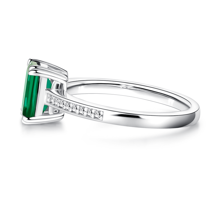 Emerald Cut Emerald Engagement Ring in 925 Sterling Silver