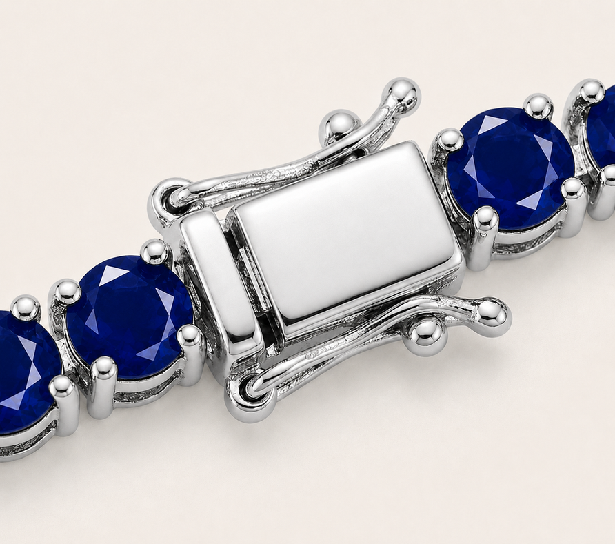 925 Sterling Silver 4mm Round Blue Sapphire Tennis Bracelet