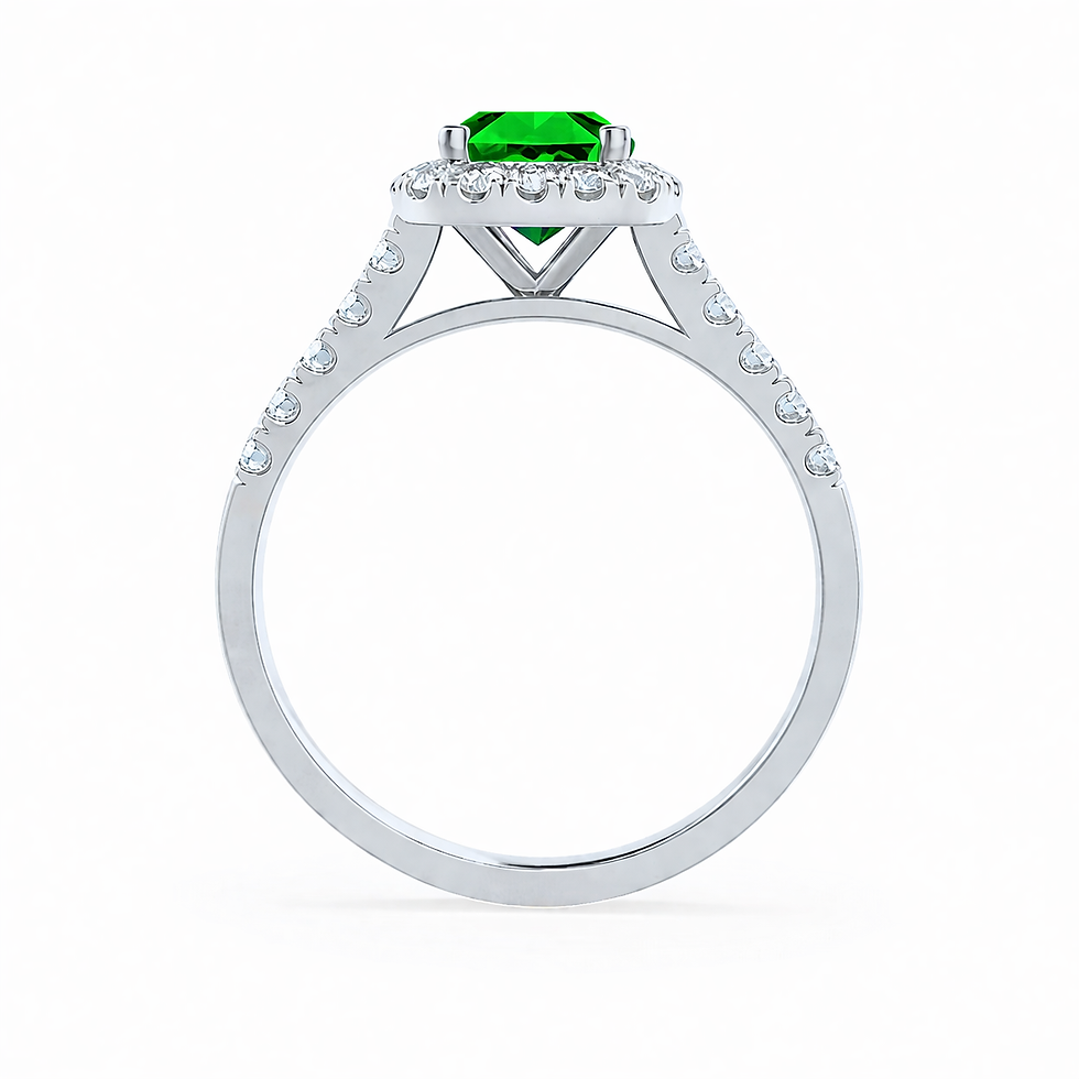 2 CT Emerald Cut Lab Created Emerald & Moissanite Halo Engagement Ring