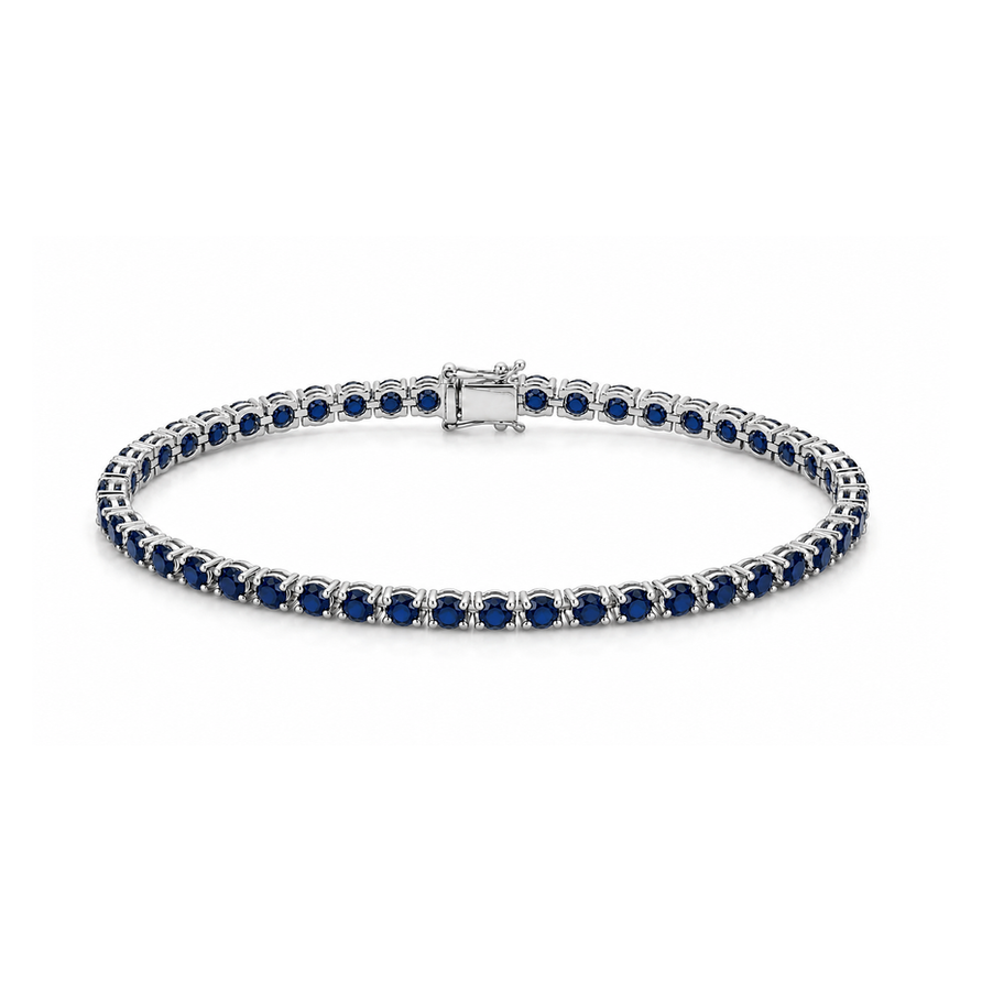 925 Sterling Silver 4mm Round Blue Sapphire Tennis Bracelet