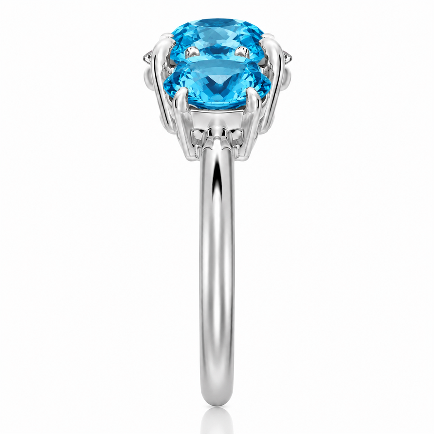 3 CT Natural Oval Cut Swiss Blue Topaz Three-Stone Engagement Ring