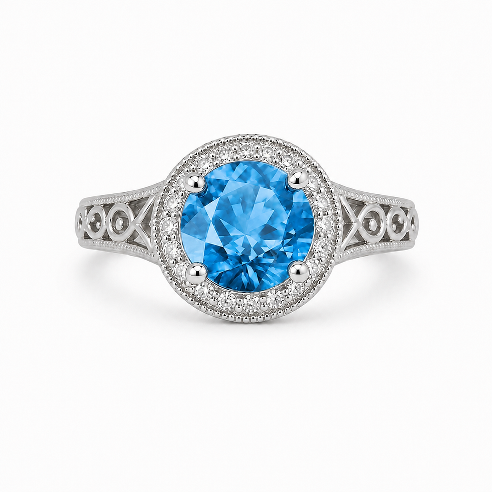 1.5 CT Round Swiss Blue Topaz Vintage Halo Engagement Ring in 925 Sterling Silver