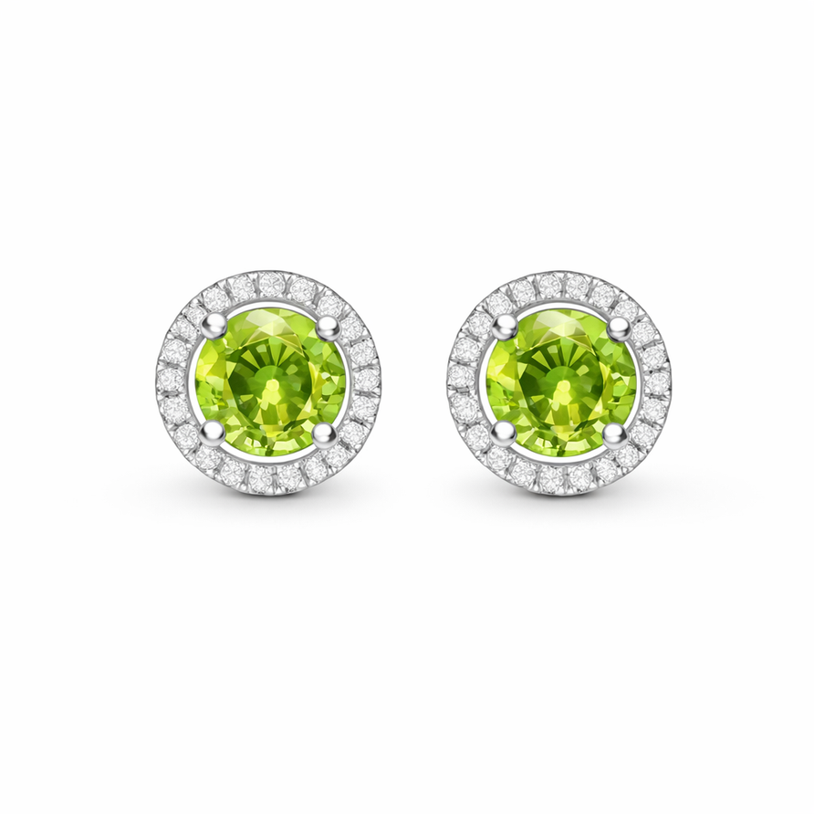 925 Sterling Silver Round Cut Peridot Halo Stud Earrings for Women