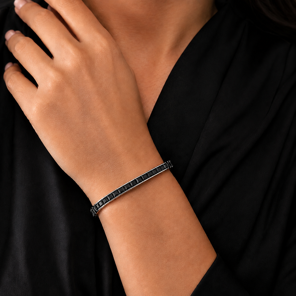 925 Sterling Silver Princess Cut Black Spinel Tennis Bracelet – 4mm Channel Set